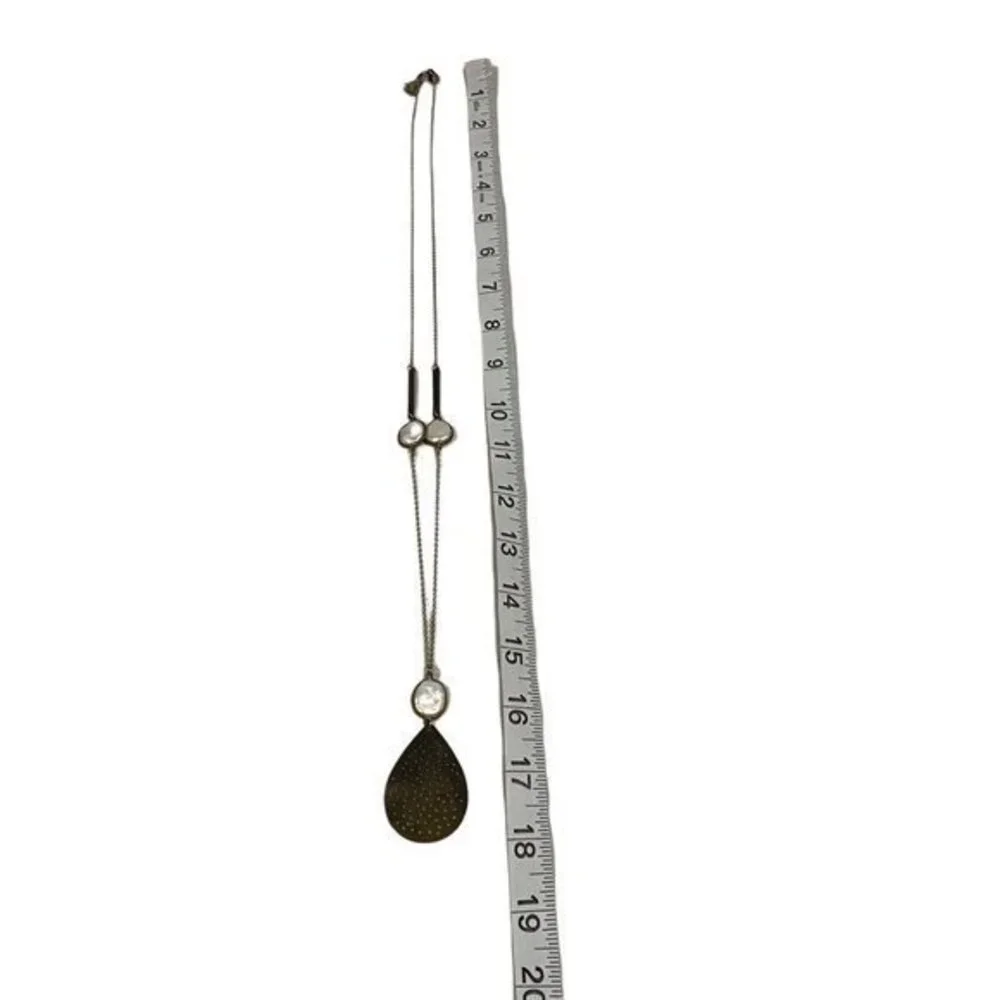 Long Bohemian Style‎ Necklace with Perforated Metal Pendant